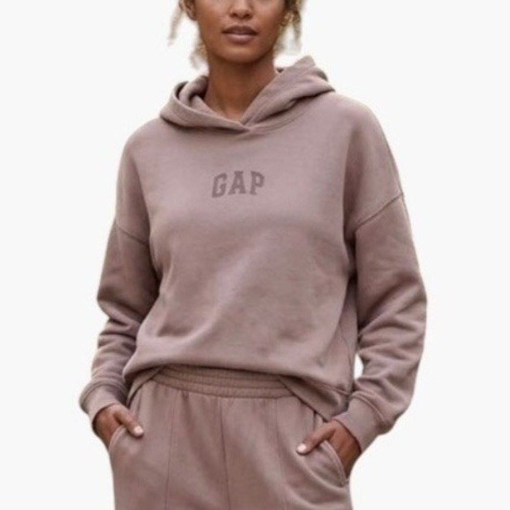 Gap Hoodie Cropped Embroidered Logo in Mauve Women's Size L